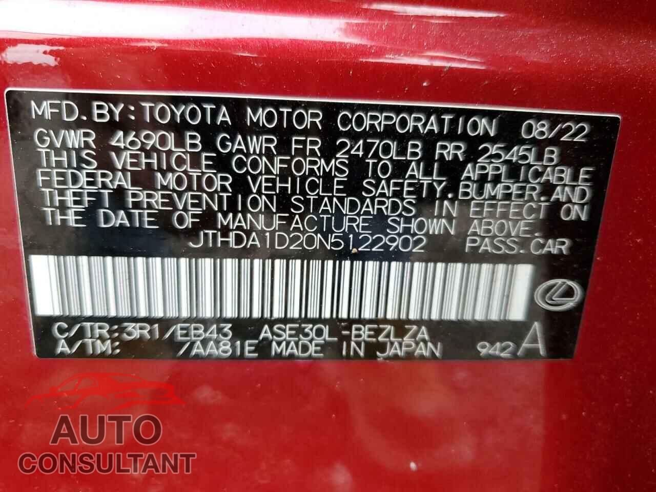 LEXUS IS 2022 - JTHDA1D20N5122902
