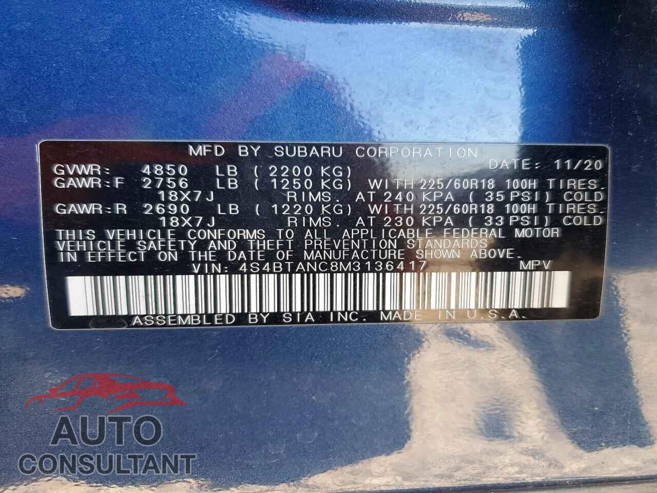 SUBARU OUTBACK 2021 - 4S4BTANC8M3136417