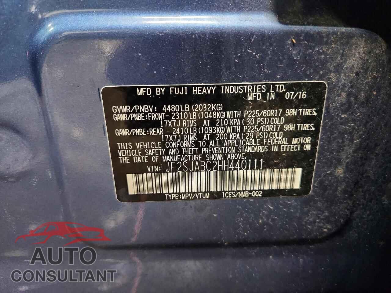 SUBARU FORESTER 2017 - JF2SJABC2HH440111