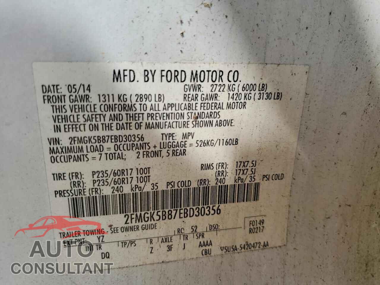 FORD FLEX 2014 - 2FMGK5B87EBD30356