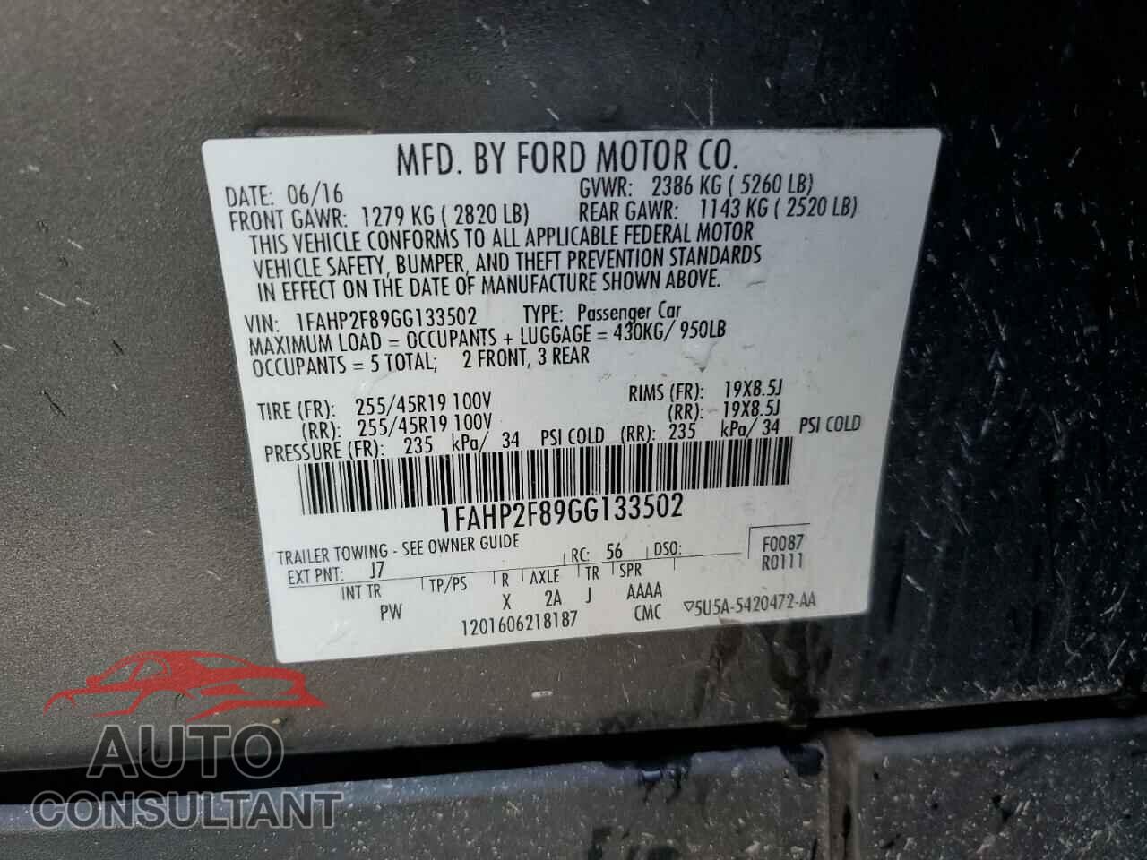 FORD TAURUS 2016 - 1FAHP2F89GG133502
