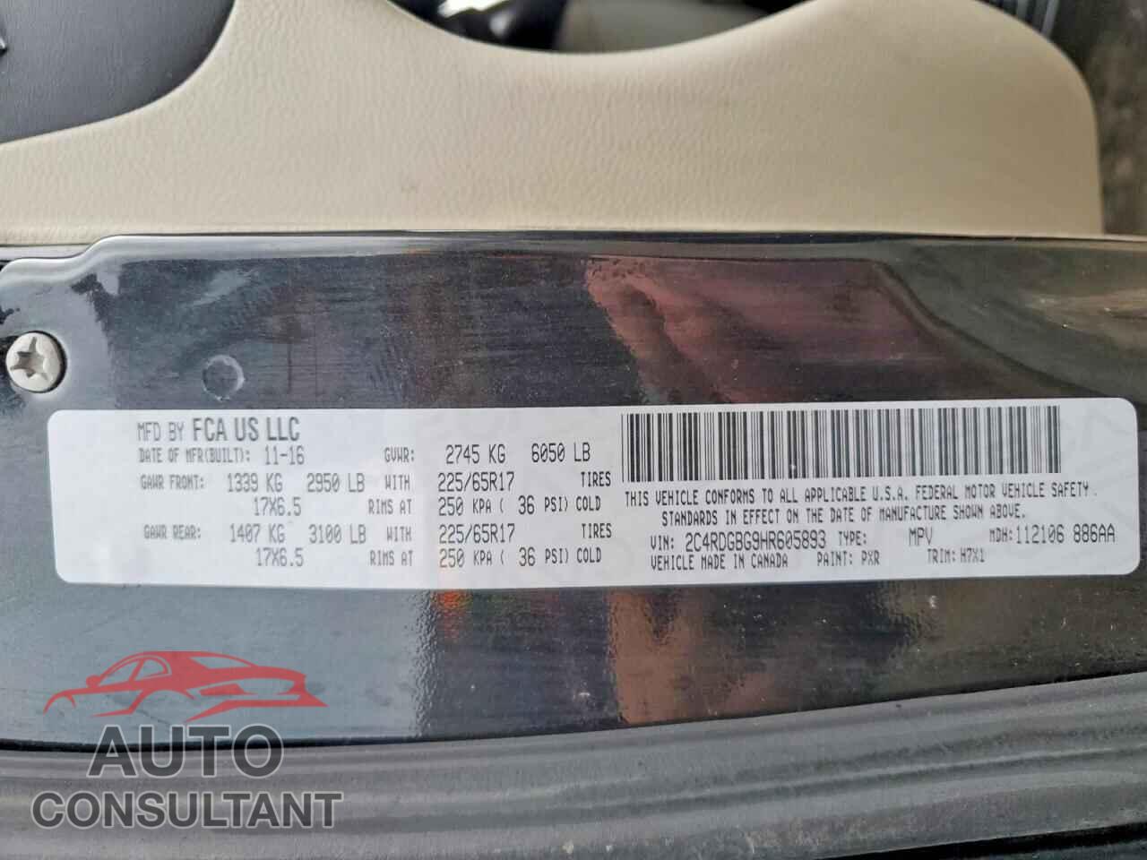 DODGE CARAVAN 2017 - 2C4RDGBG9HR605893