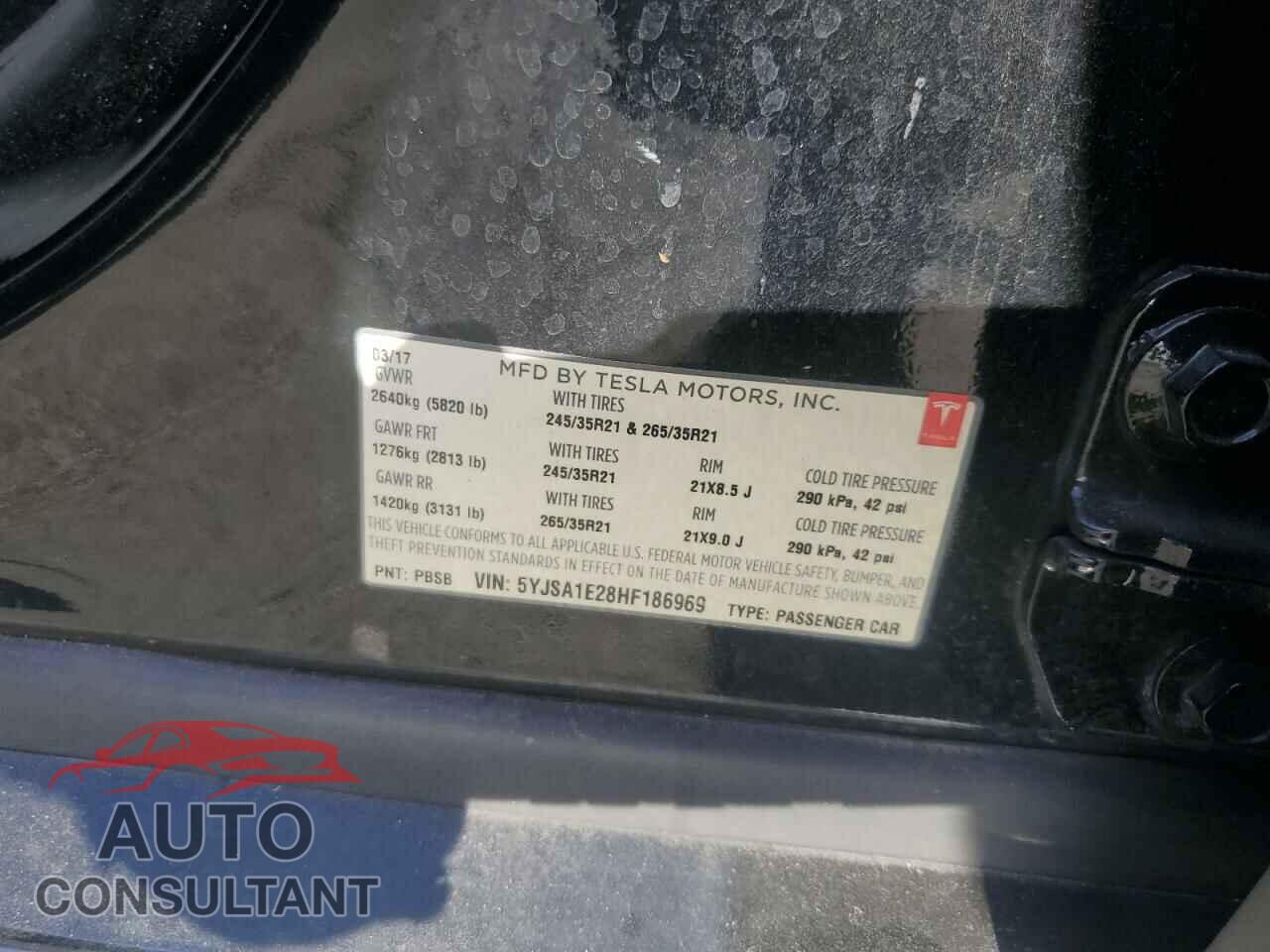 TESLA MODEL S 2017 - 5YJSA1E28HF186969
