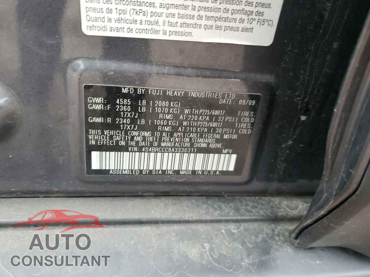 SUBARU OUTBACK 2010 - 4S4BRCCC8A3330311