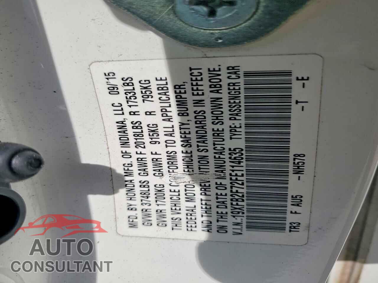 HONDA CIVIC 2015 - 19XFB2F72FE114635