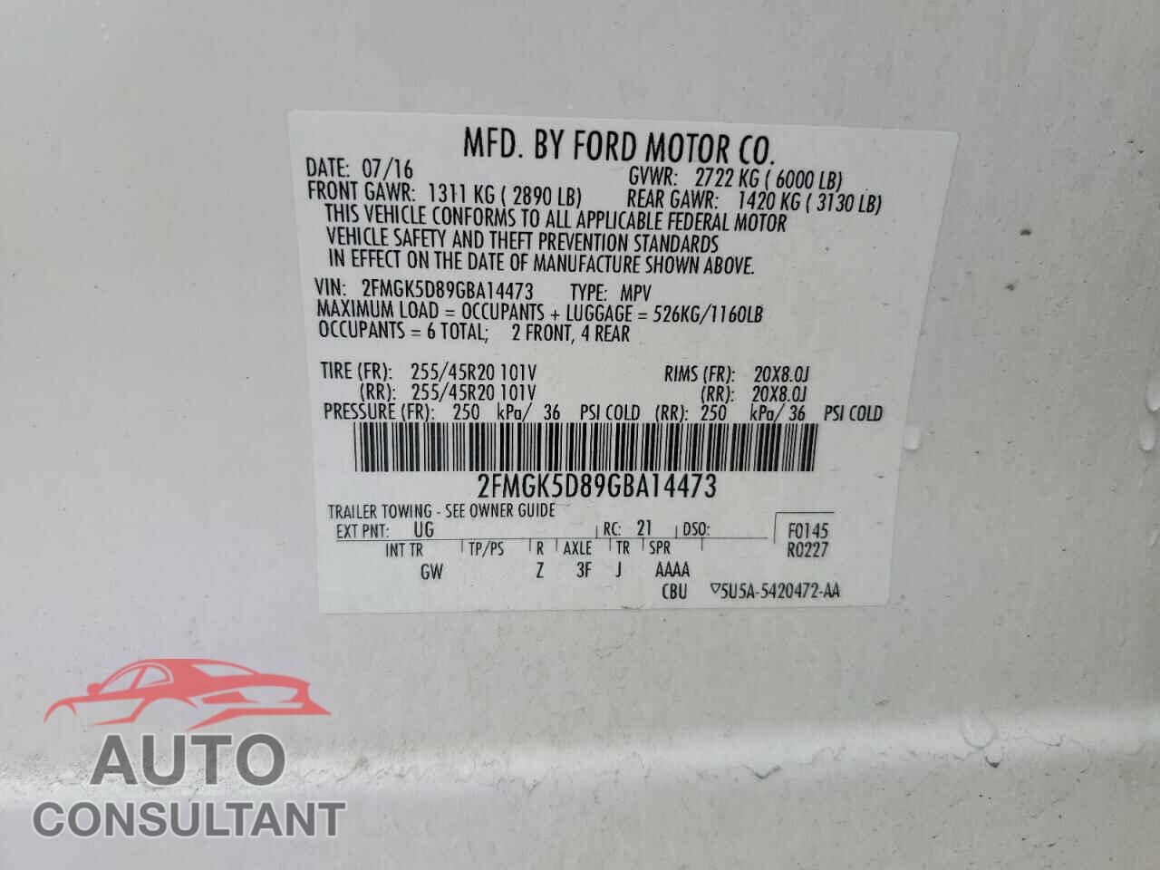 FORD FLEX 2016 - 2FMGK5D89GBA14473