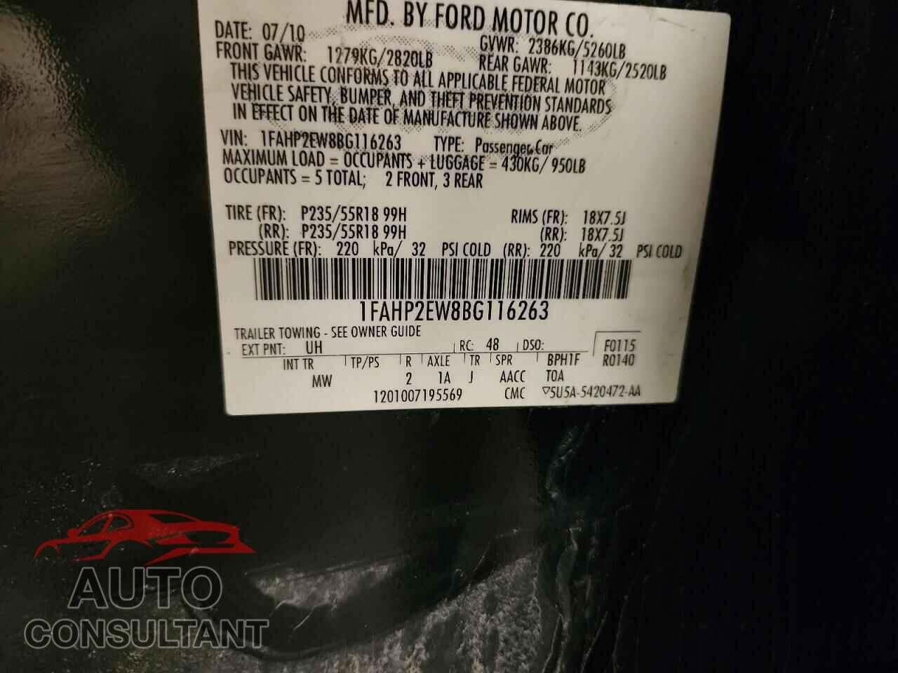 FORD TAURUS 2011 - 1FAHP2EW8BG116263