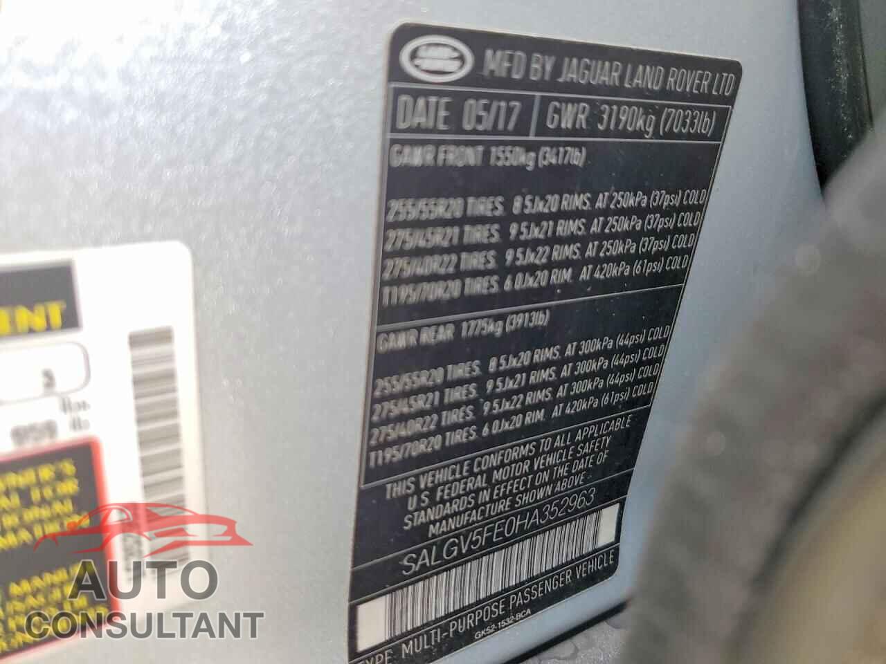 LAND ROVER RANGE ROVER 2017 - SALGV5FE0HA352963