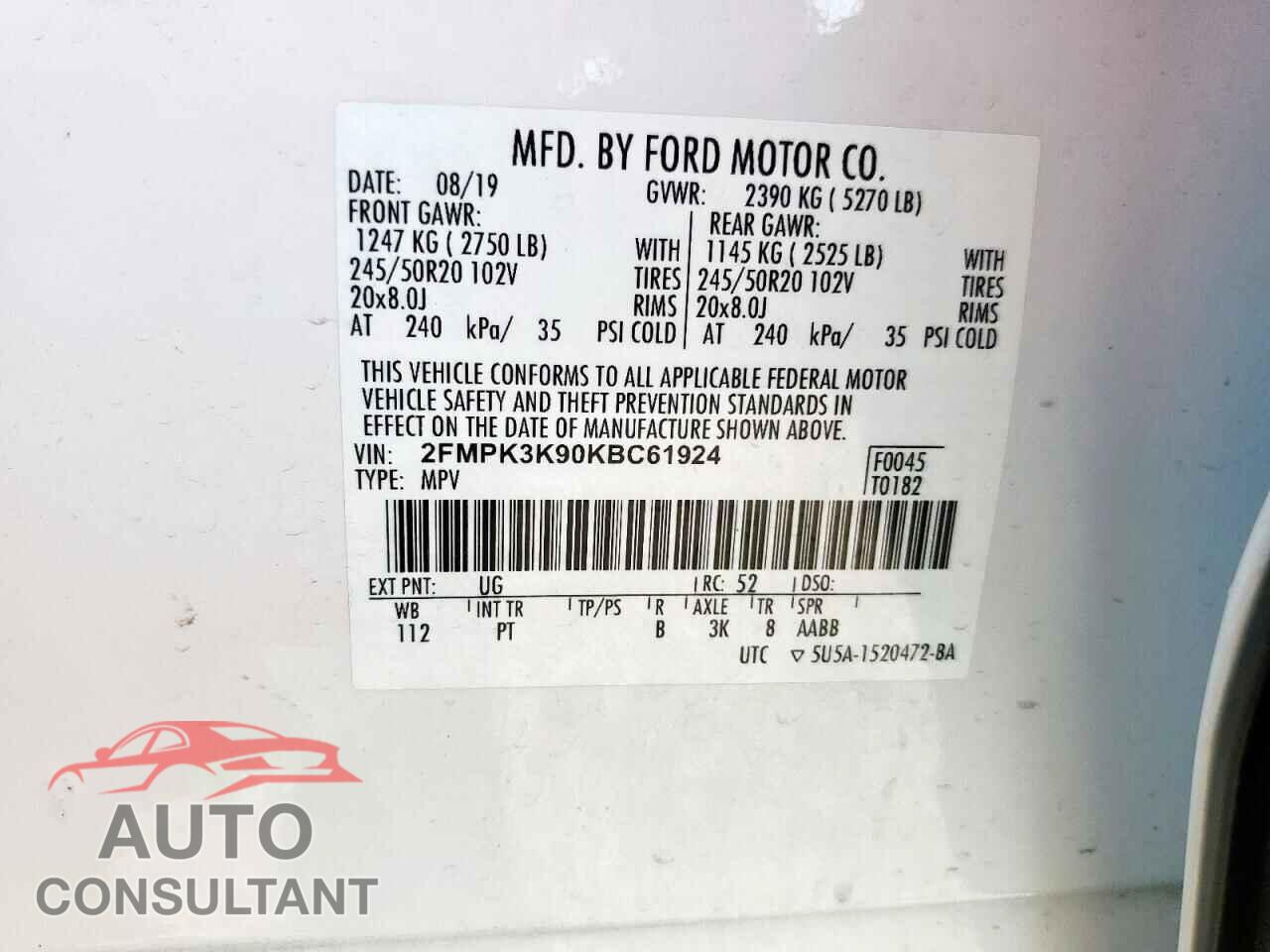 FORD EDGE 2019 - 2FMPK3K90KBC61924