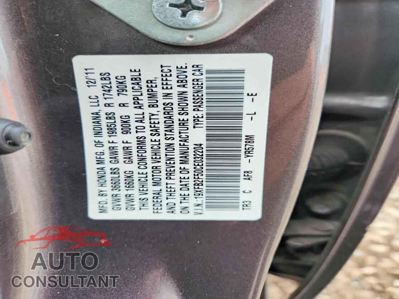 HONDA CIVIC 2012 - 19XFB2F50CE032204