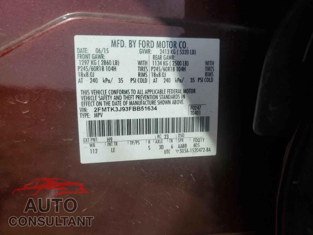 FORD EDGE 2015 - 2FMTK3J93FBB51634