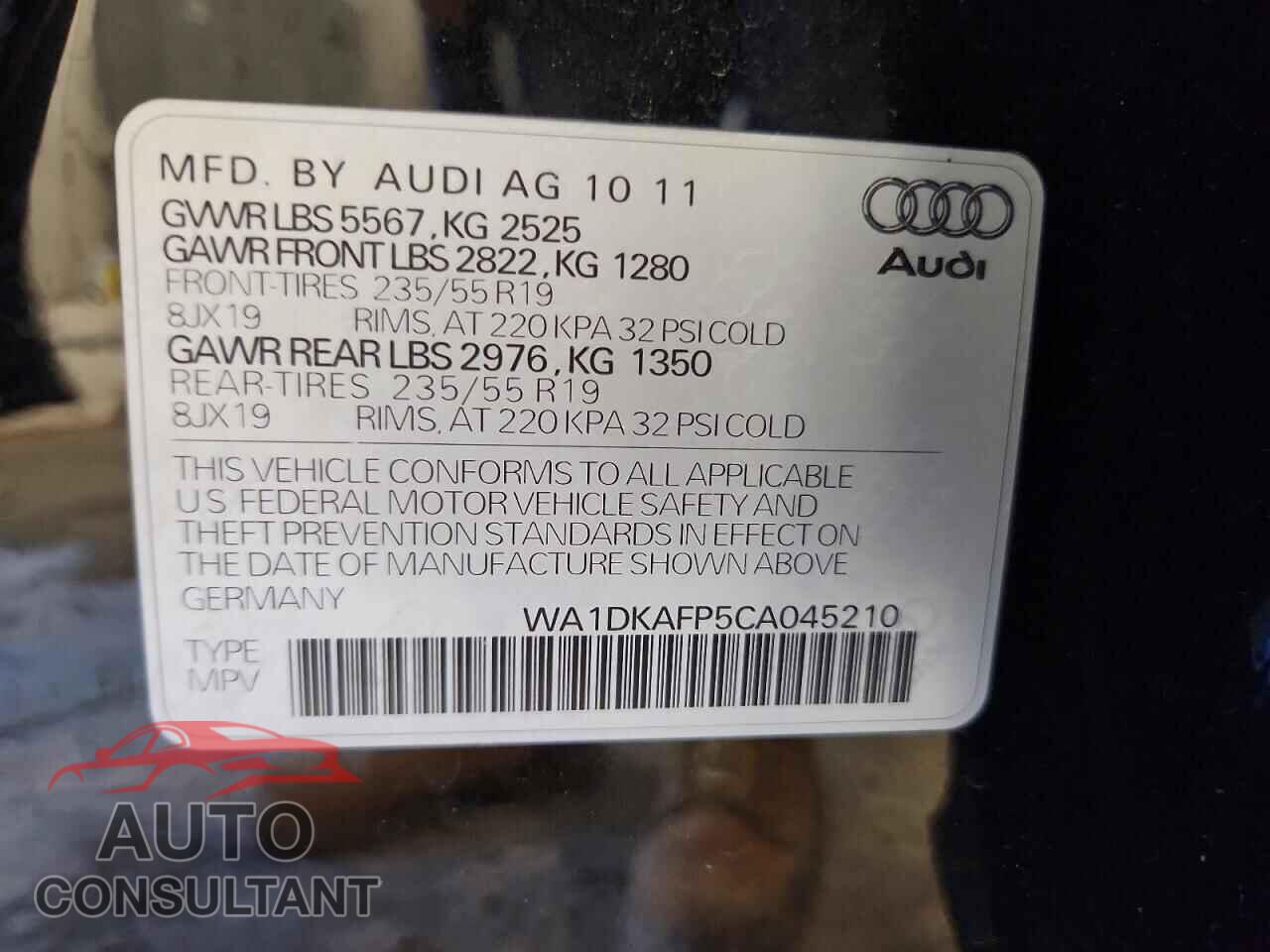 AUDI Q5 2012 - WA1DKAFP5CA045210