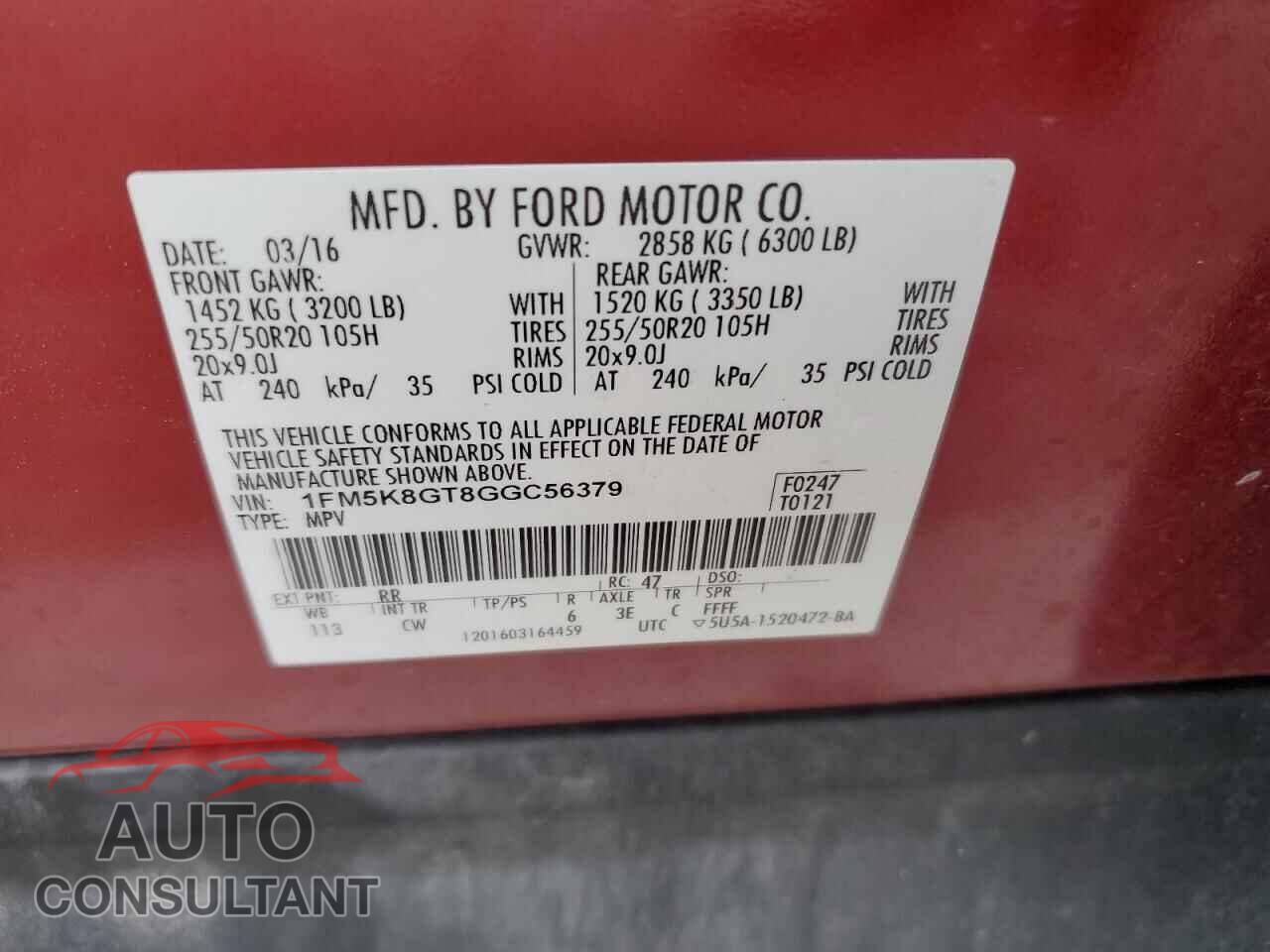 FORD EXPLORER 2016 - 1FM5K8GT8GGC56379