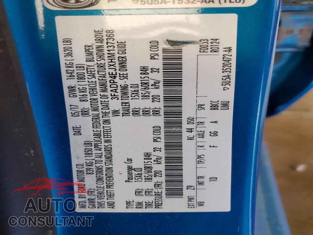 FORD FIESTA 2017 - 3FADP4EJXHM137368