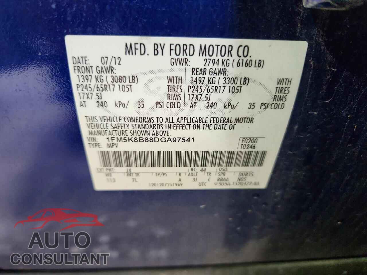 FORD EXPLORER 2013 - 1FM5K8B88DGA97541