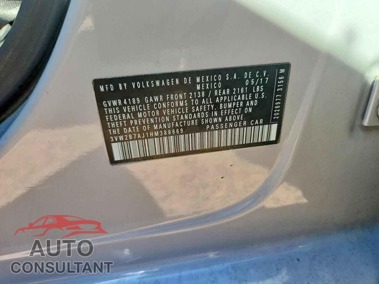 VOLKSWAGEN JETTA 2017 - 3VW2B7AJ1HM388669