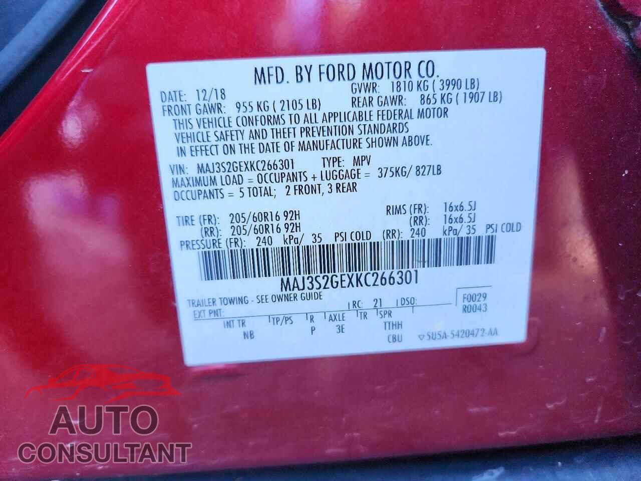 FORD ECOSPORT 2019 - MAJ3S2GEXKC266301