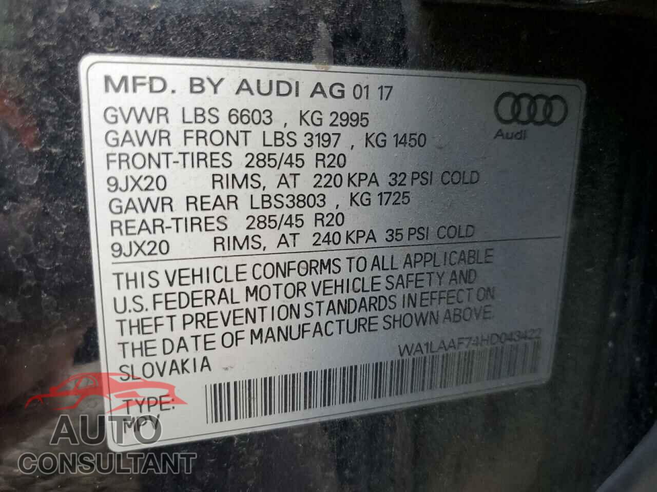 AUDI Q7 2017 - WA1LAAF74HD043422
