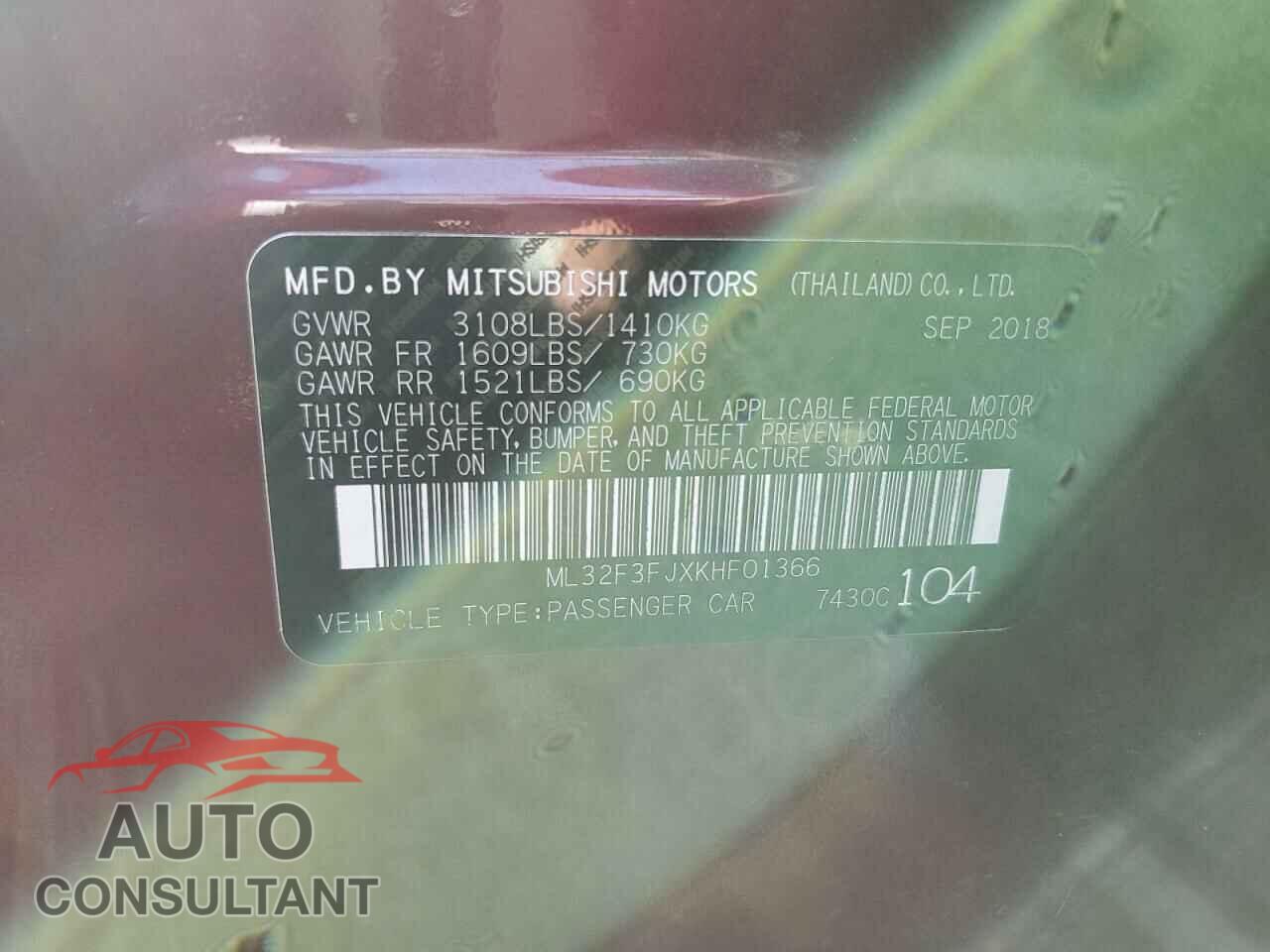 MITSUBISHI MIRAGE 2019 - ML32F3FJXKHF01366