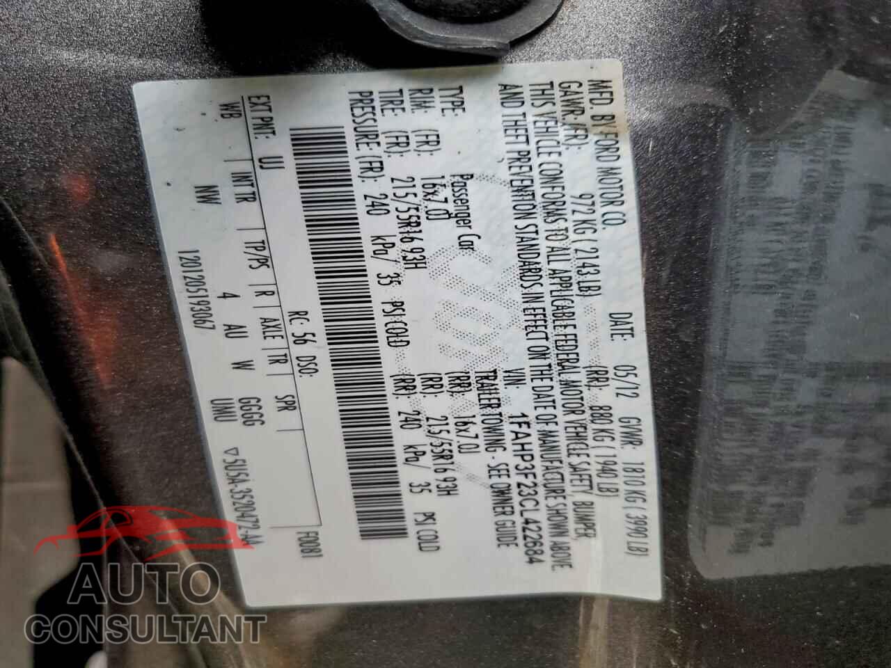 FORD FOCUS 2012 - 1FAHP3F23CL422684