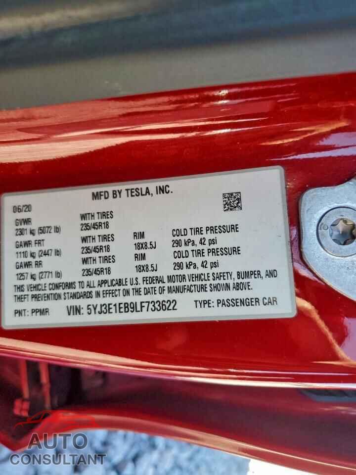 TESLA MODEL 3 2020 - 5YJ3E1EB9LF733622