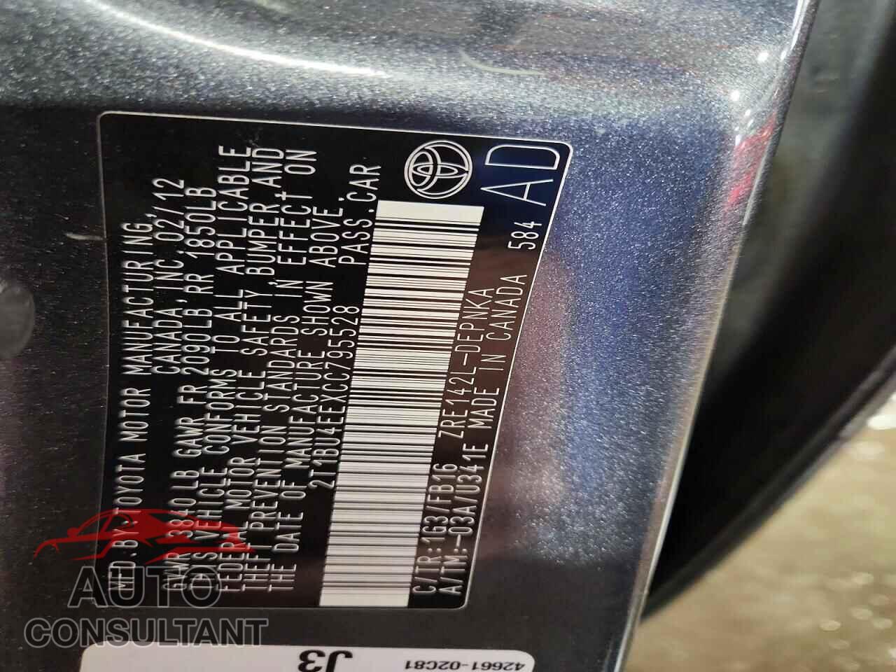 TOYOTA COROLLA 2012 - 2T1BU4EEXCC795528