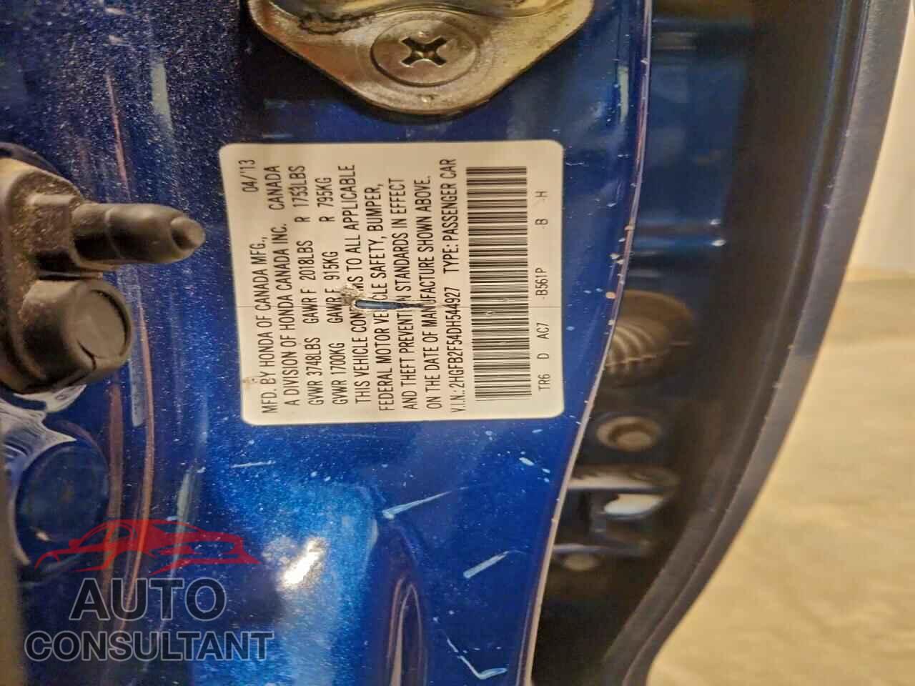 HONDA CIVIC 2013 - 2HGFB2F54DH544927