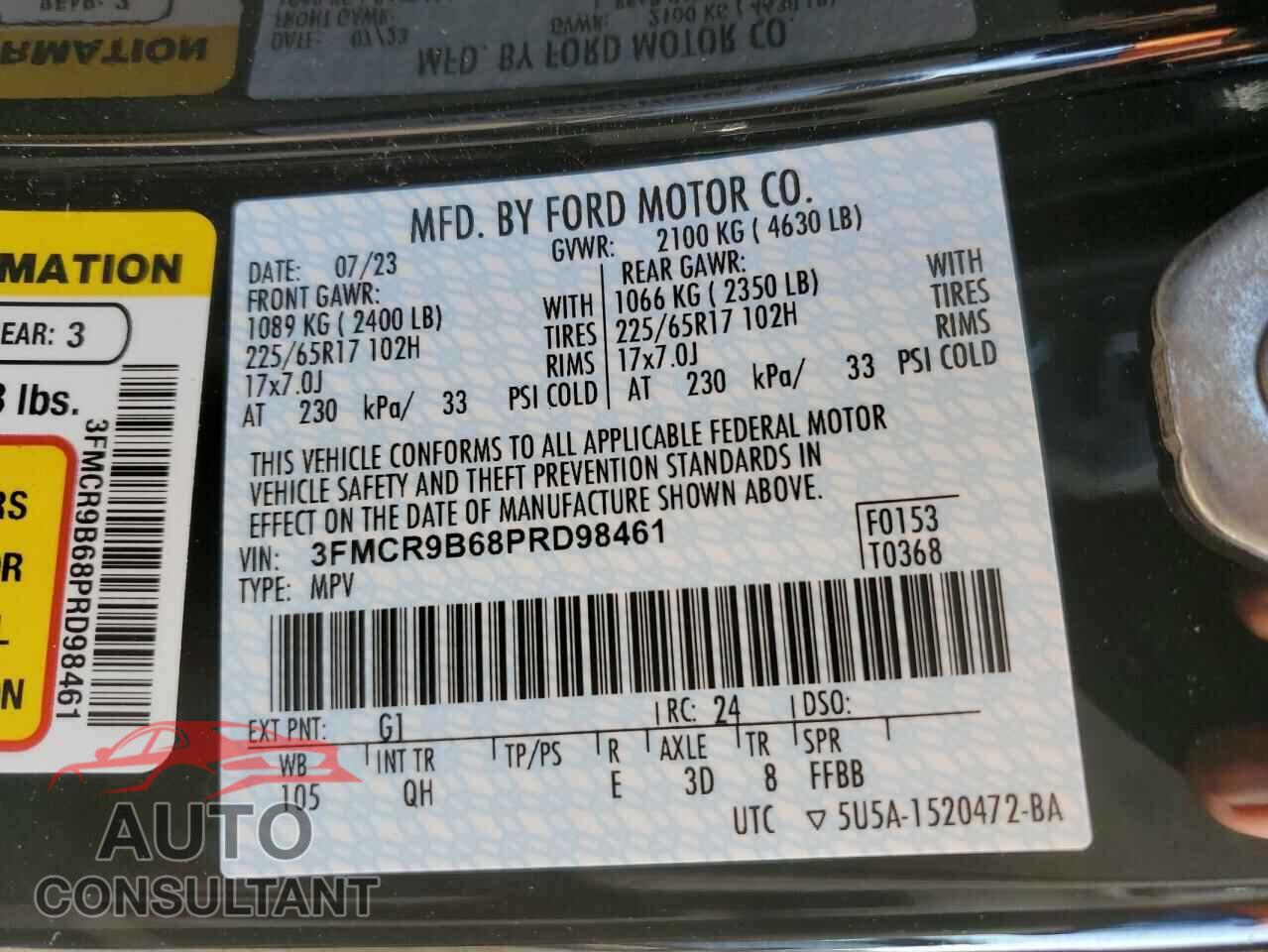 FORD BRONCO 2023 - 3FMCR9B68PRD98461