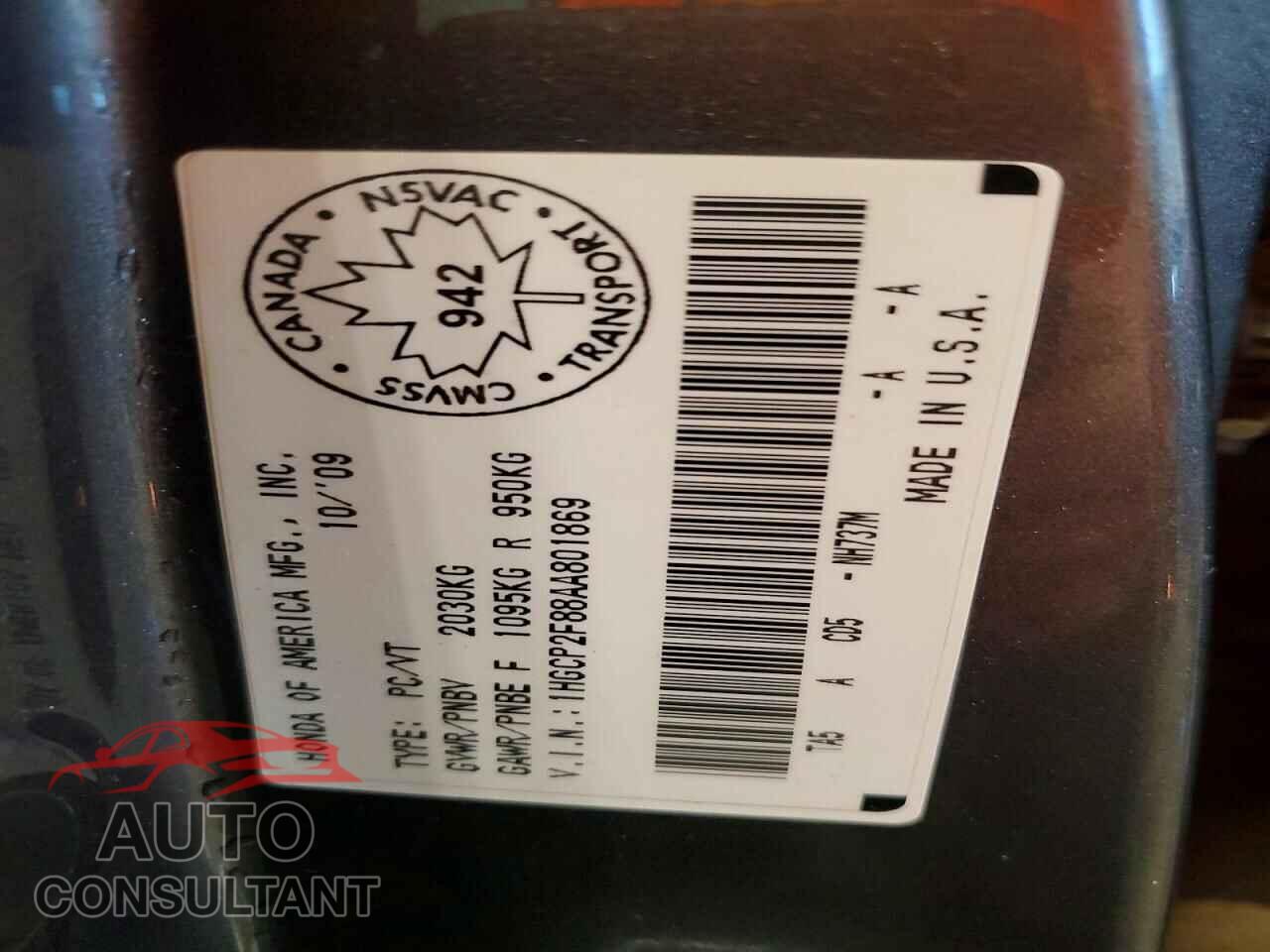 HONDA ACCORD 2010 - 1HGCP2F88AA801869
