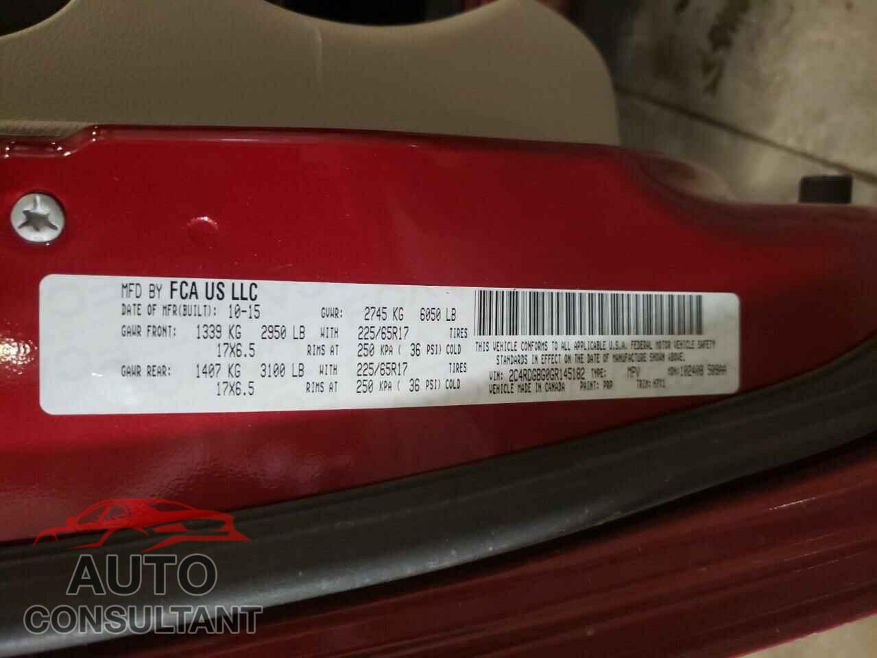 DODGE CARAVAN 2016 - 2C4RDGBG0GR145182