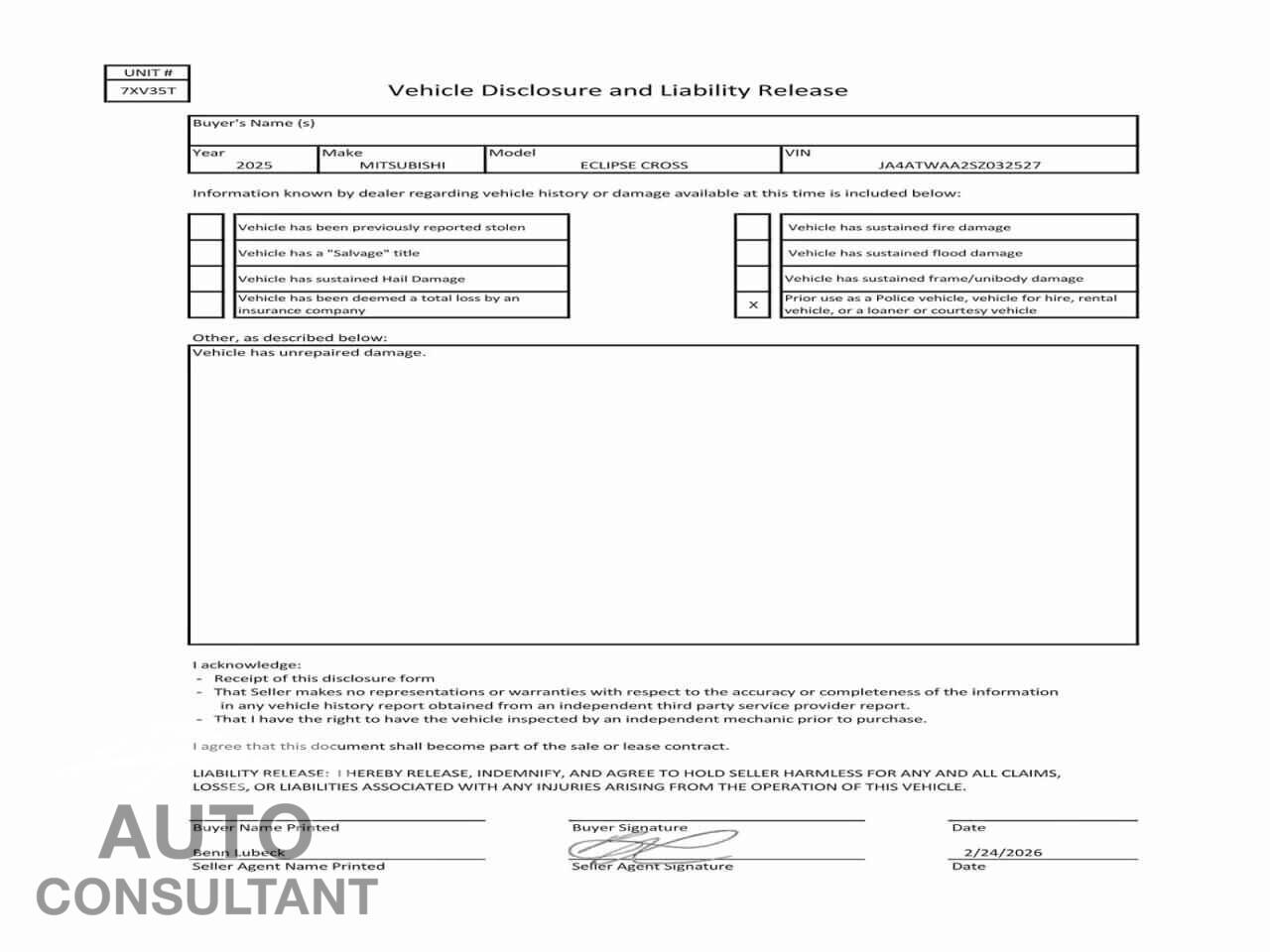 MITSUBISHI ECLIPSE 2025 - JA4ATWAA2SZ032527