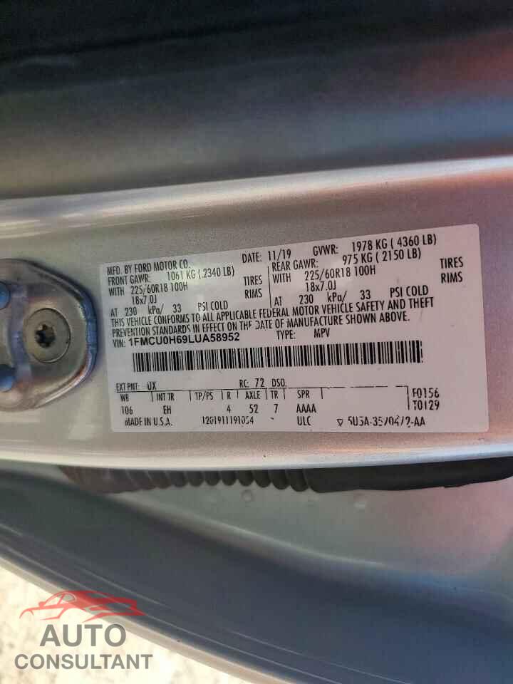 FORD ESCAPE 2020 - 1FMCU0H69LUA58952