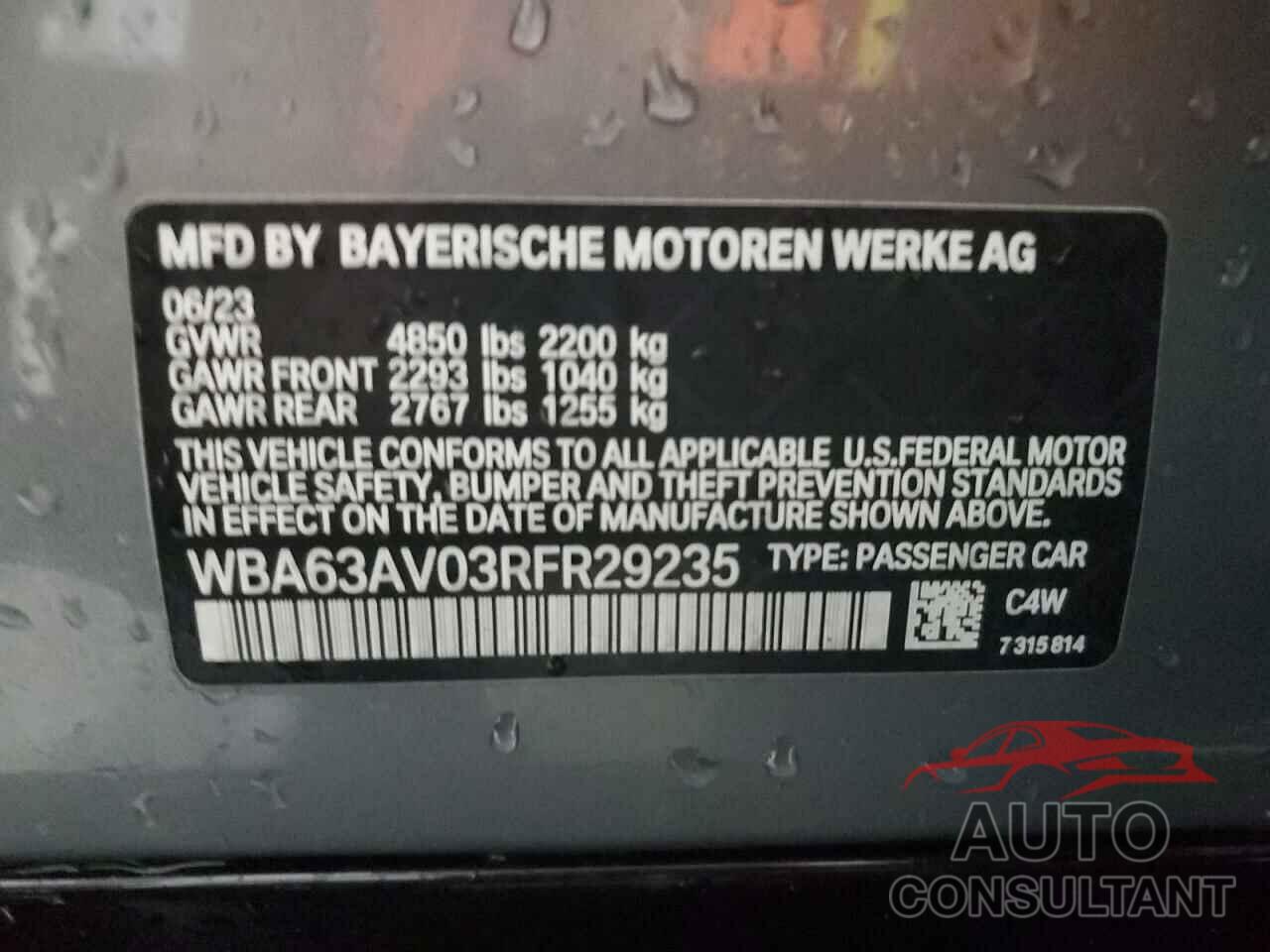 BMW 4 SERIES 2024 - WBA63AV03RFR29235