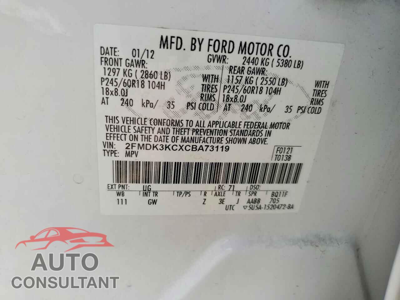 FORD EDGE 2012 - 2FMDK3KCXCBA73119