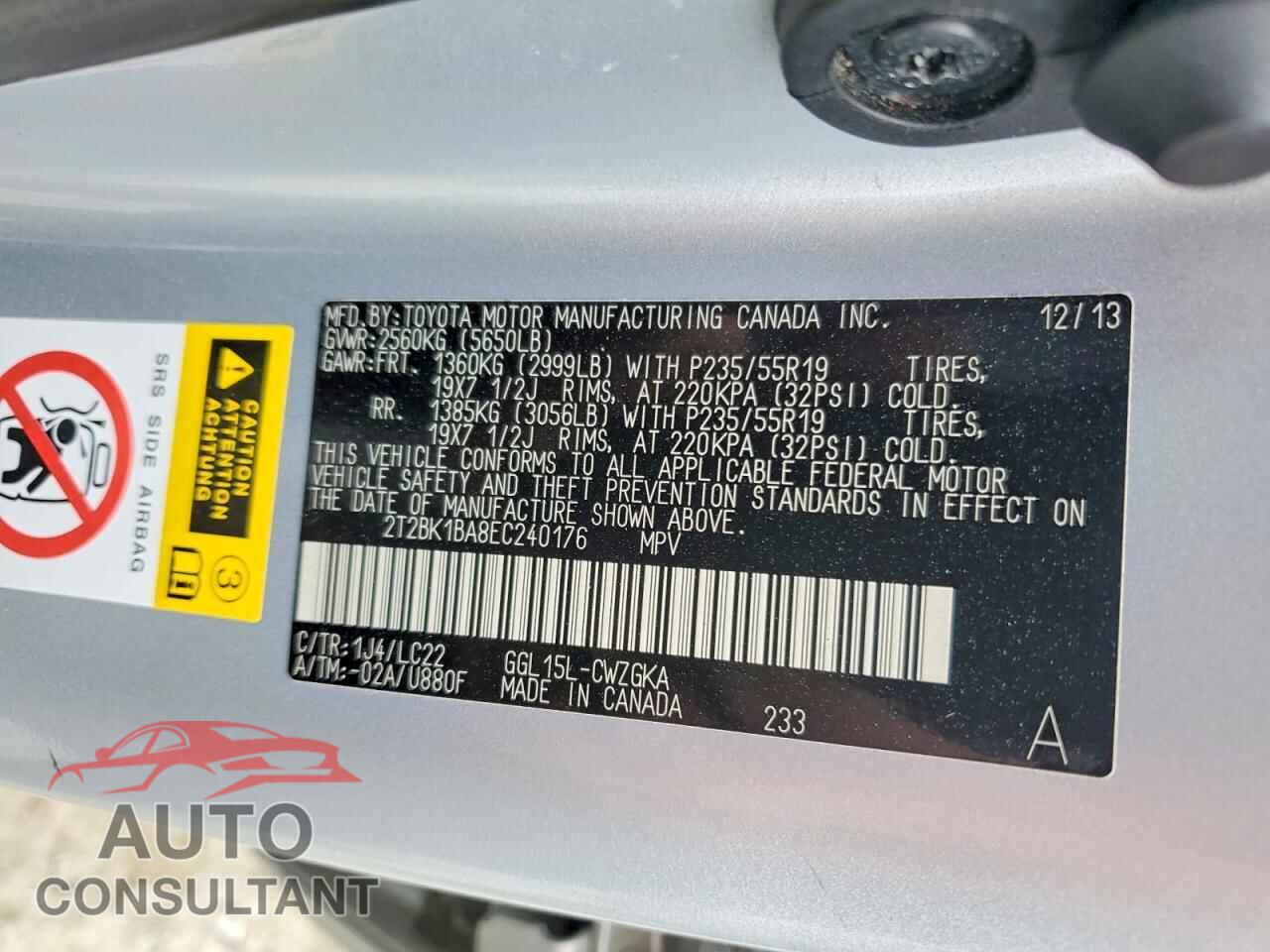 LEXUS RX350 2014 - 2T2BK1BA8EC240176