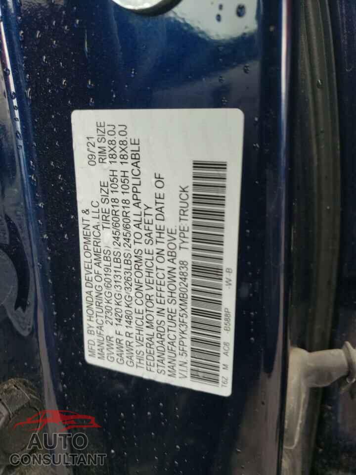 HONDA RIDGELINE 2021 - 5FPYK3F5XMB024838