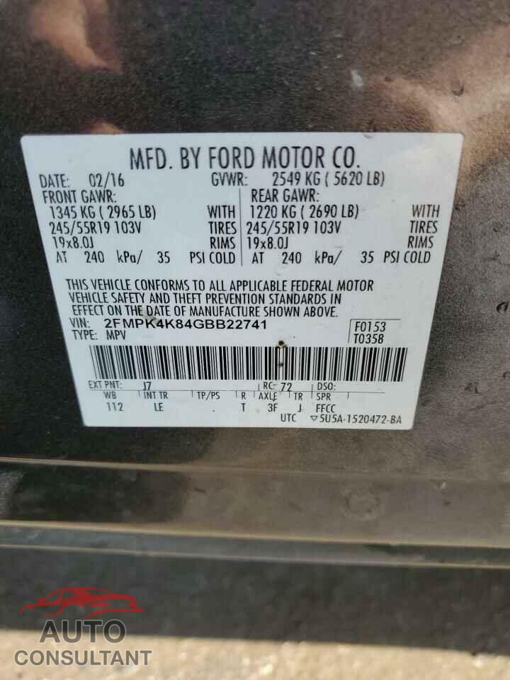 FORD EDGE 2016 - 2FMPK4K84GBB22741