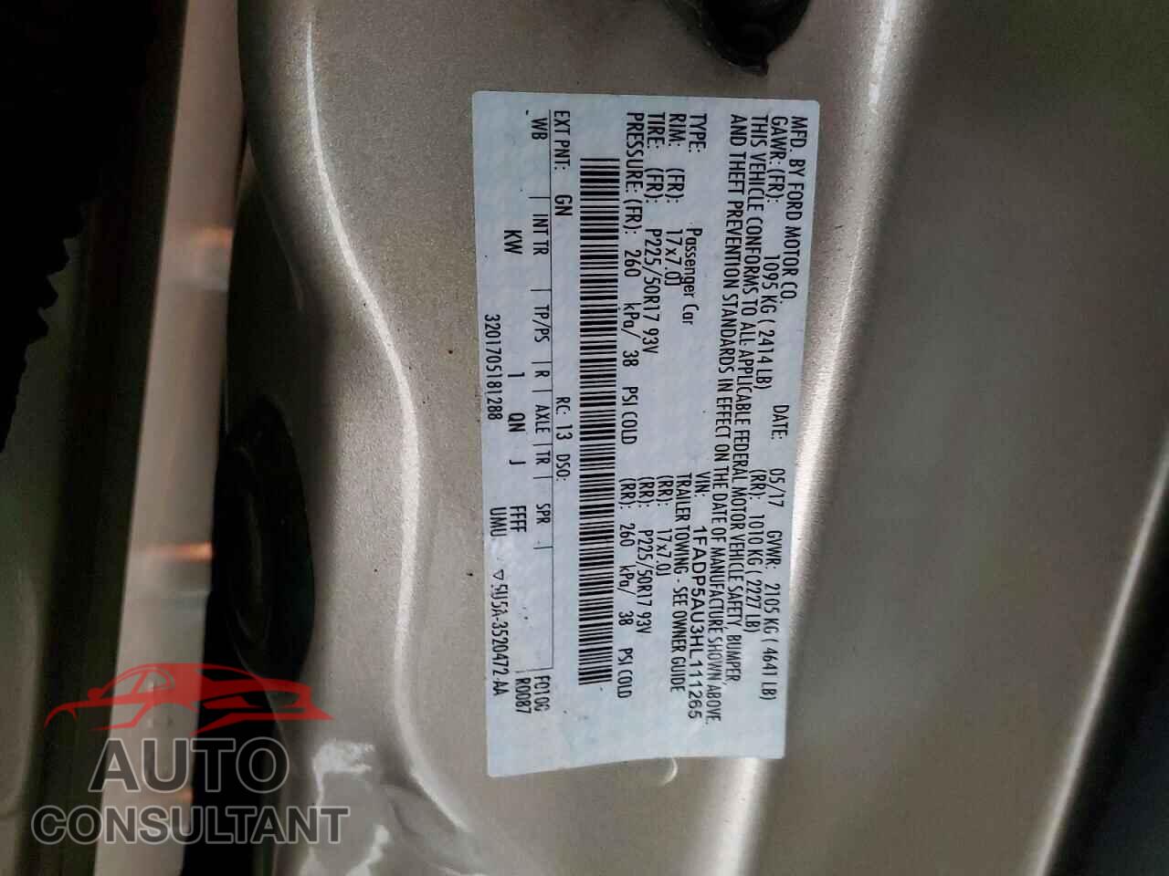 FORD CMAX 2017 - 1FADP5AU3HL111265