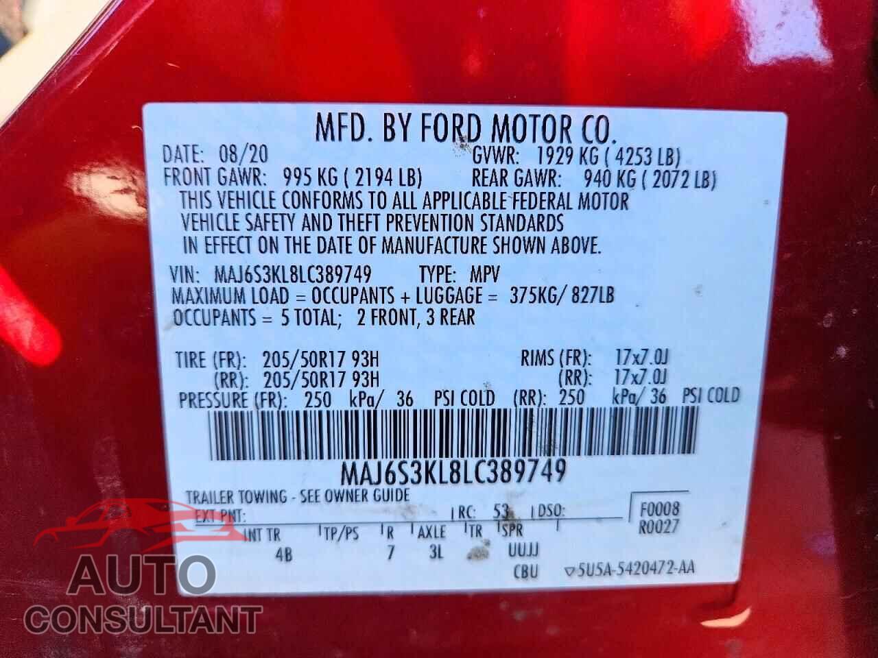 FORD ECOSPORT 2020 - MAJ6S3KL8LC389749