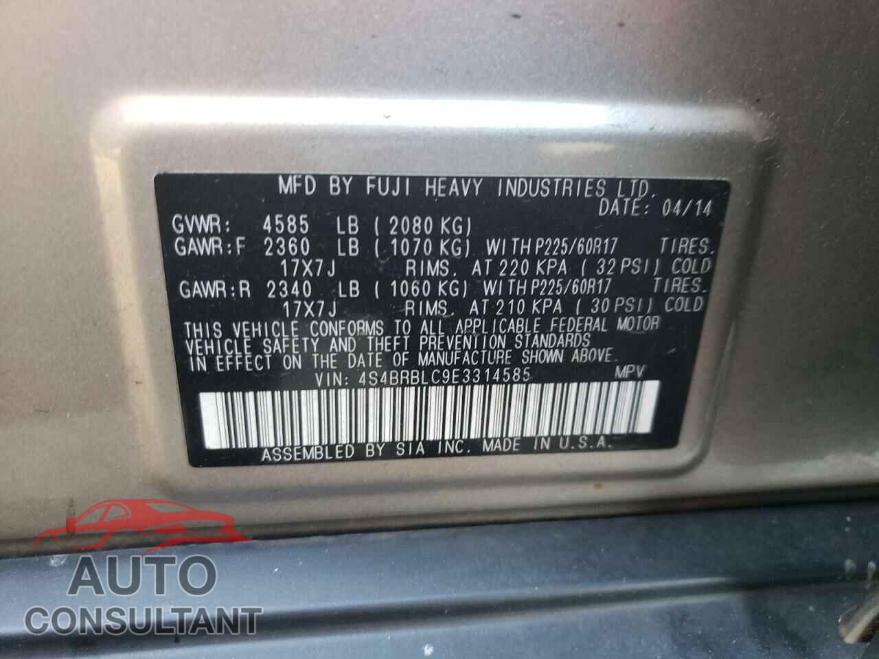 SUBARU OUTBACK 2014 - 4S4BRBLC9E3314585