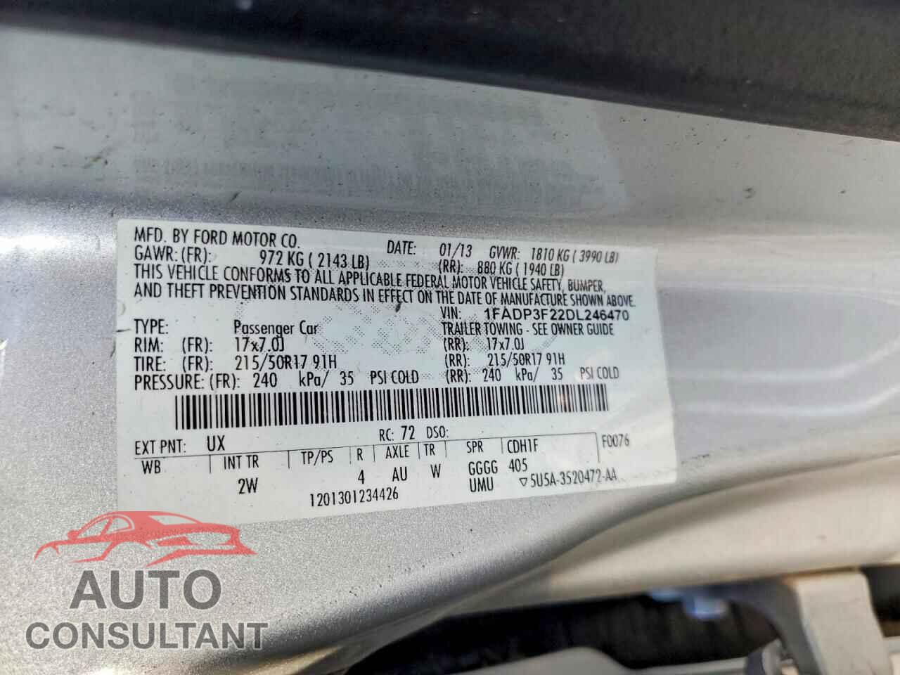 FORD FOCUS 2013 - 1FADP3F22DL246470