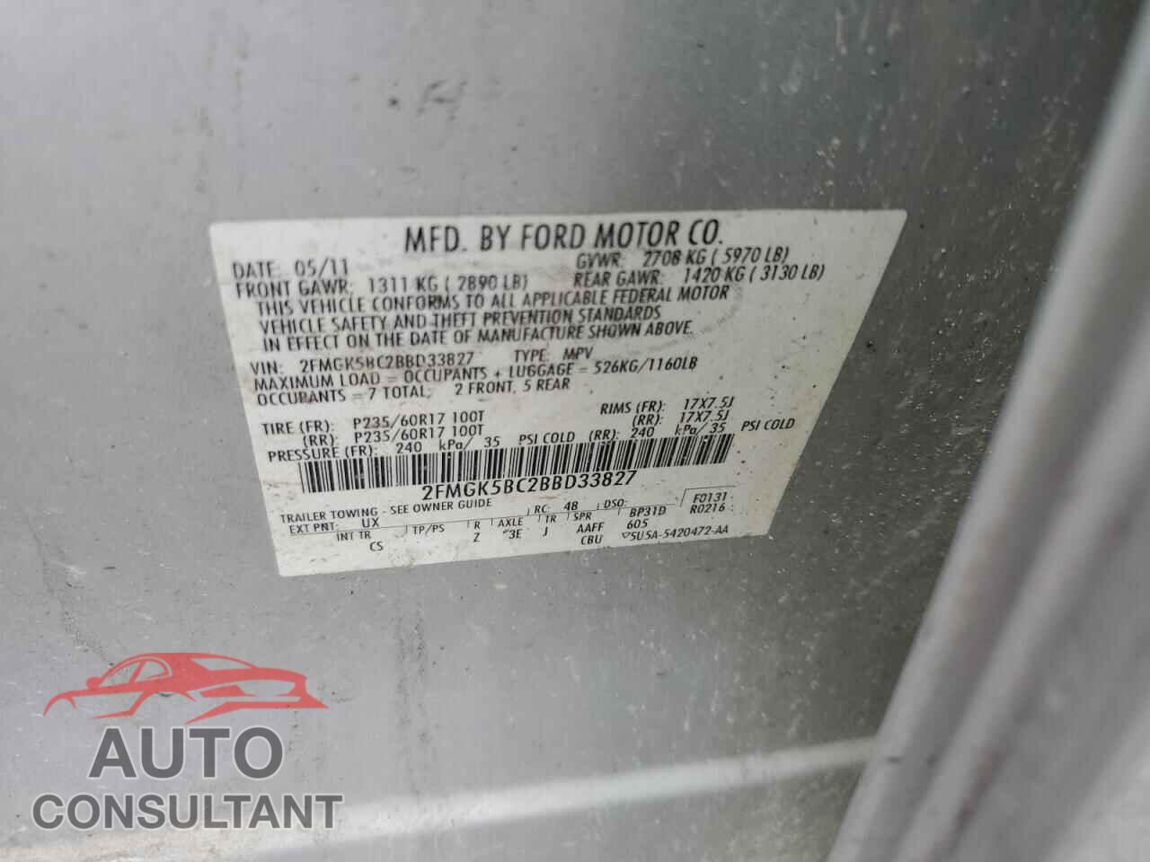 FORD FLEX 2011 - 2FMGK5BC2BBD33827