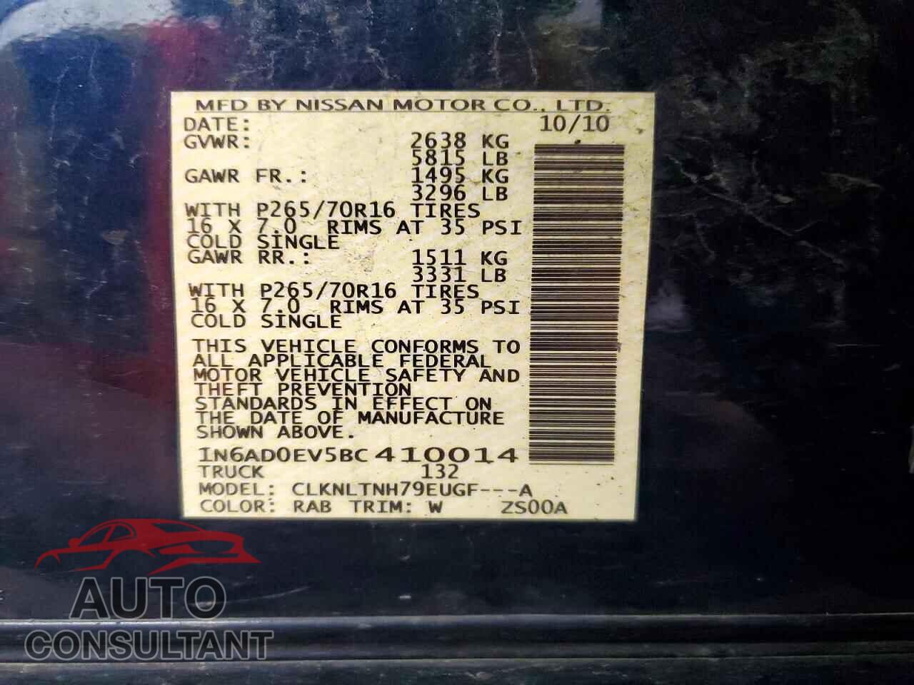 NISSAN FRONTIER 2011 - 1N6AD0EV5BC410014
