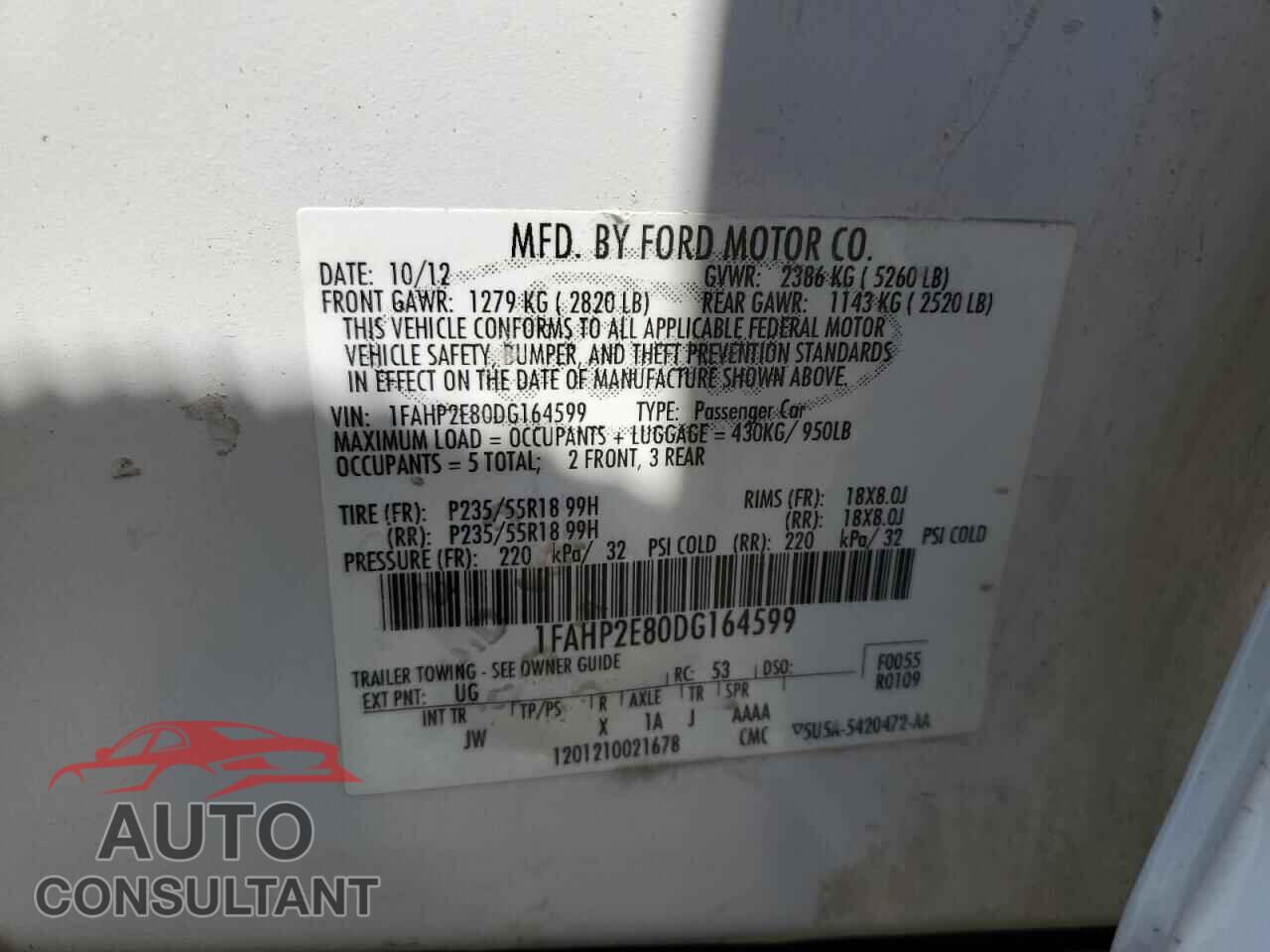 FORD TAURUS 2013 - 1FAHP2E80DG164599