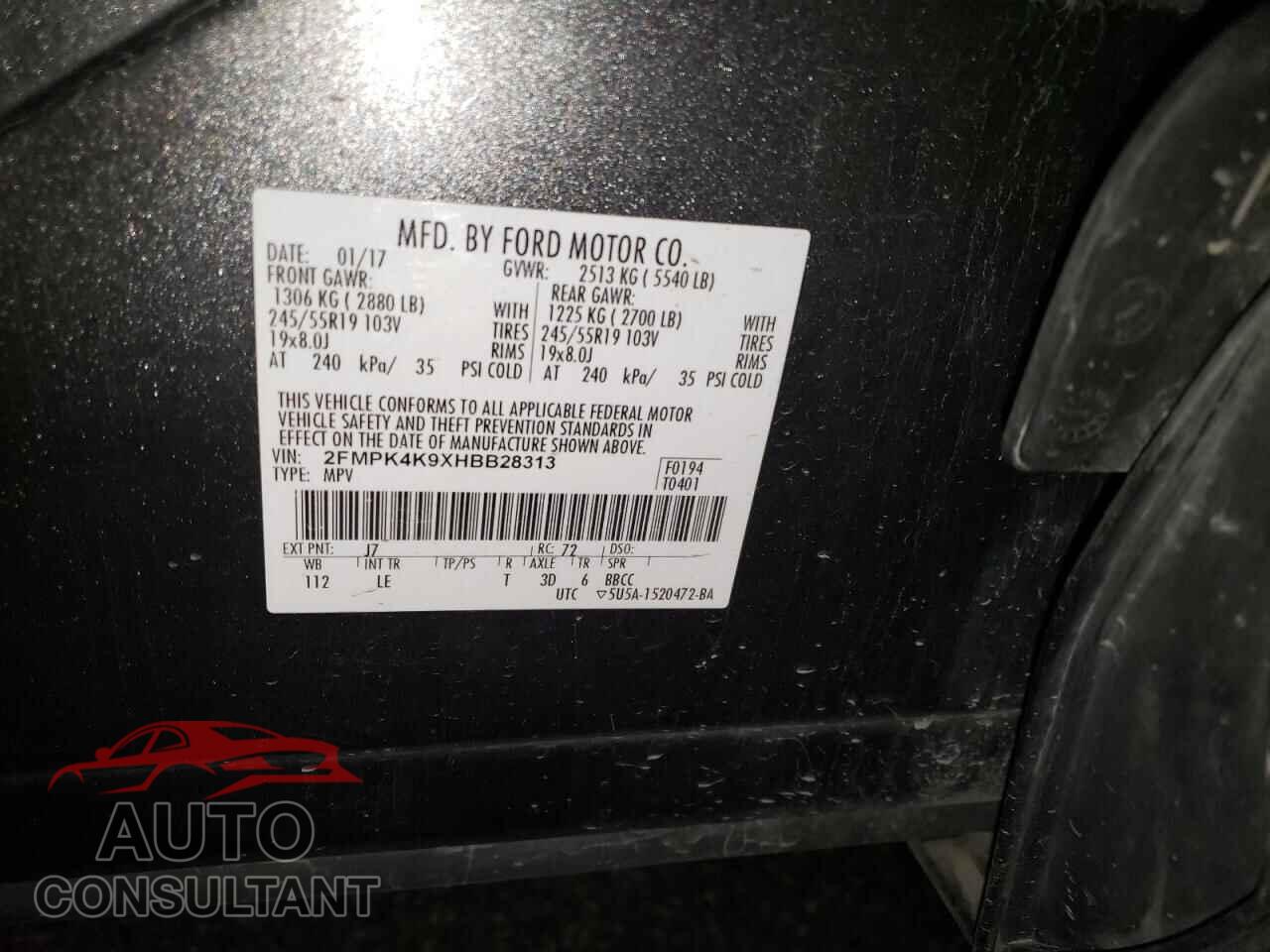 FORD EDGE 2017 - 2FMPK4K9XHBB28313