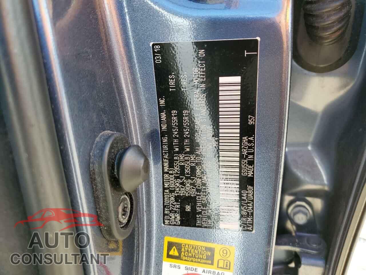 TOYOTA HIGHLANDER 2018 - 5TDDZRFH0JS856552