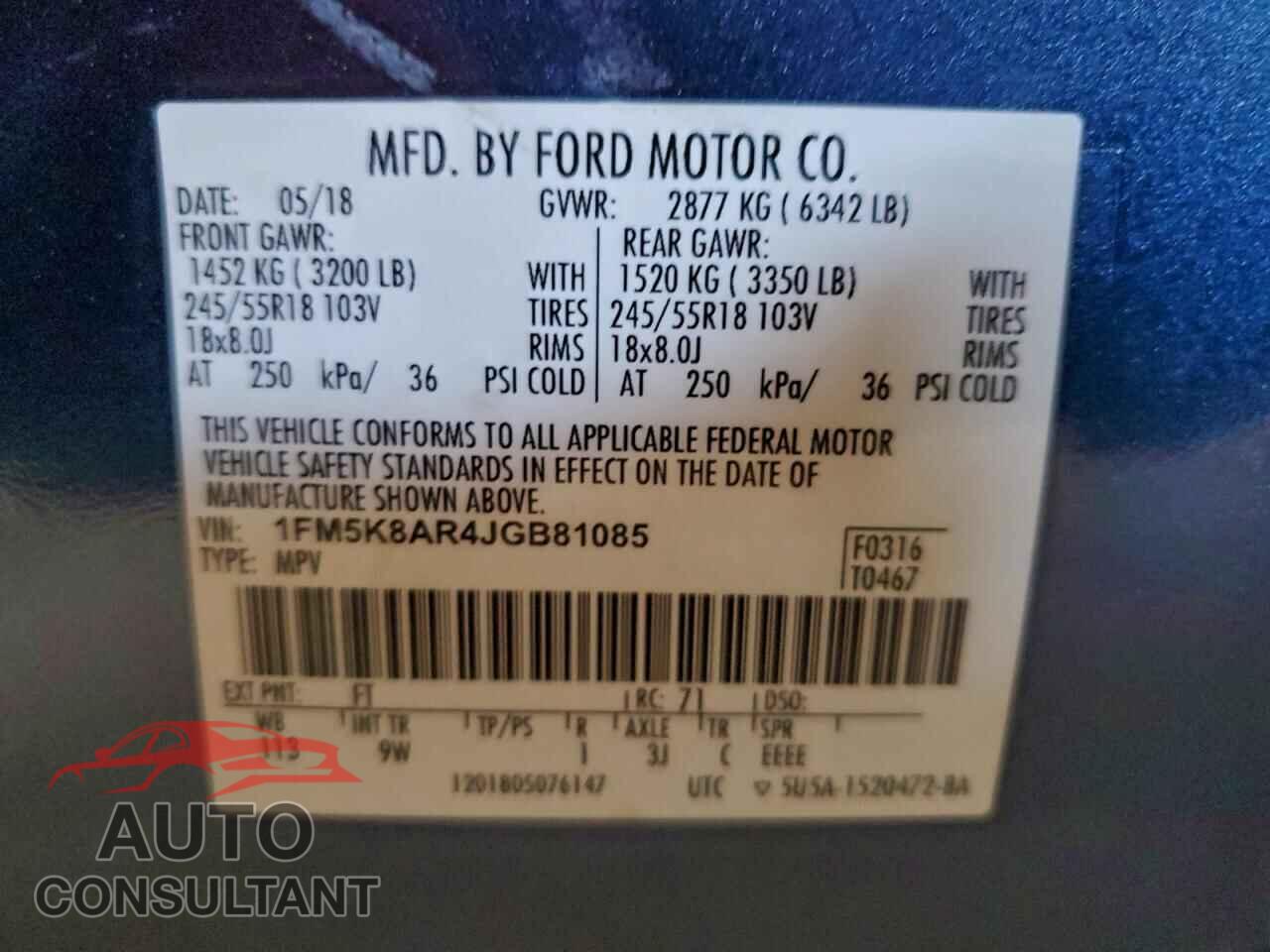 FORD EXPLORER 2018 - 1FM5K8AR4JGB81085