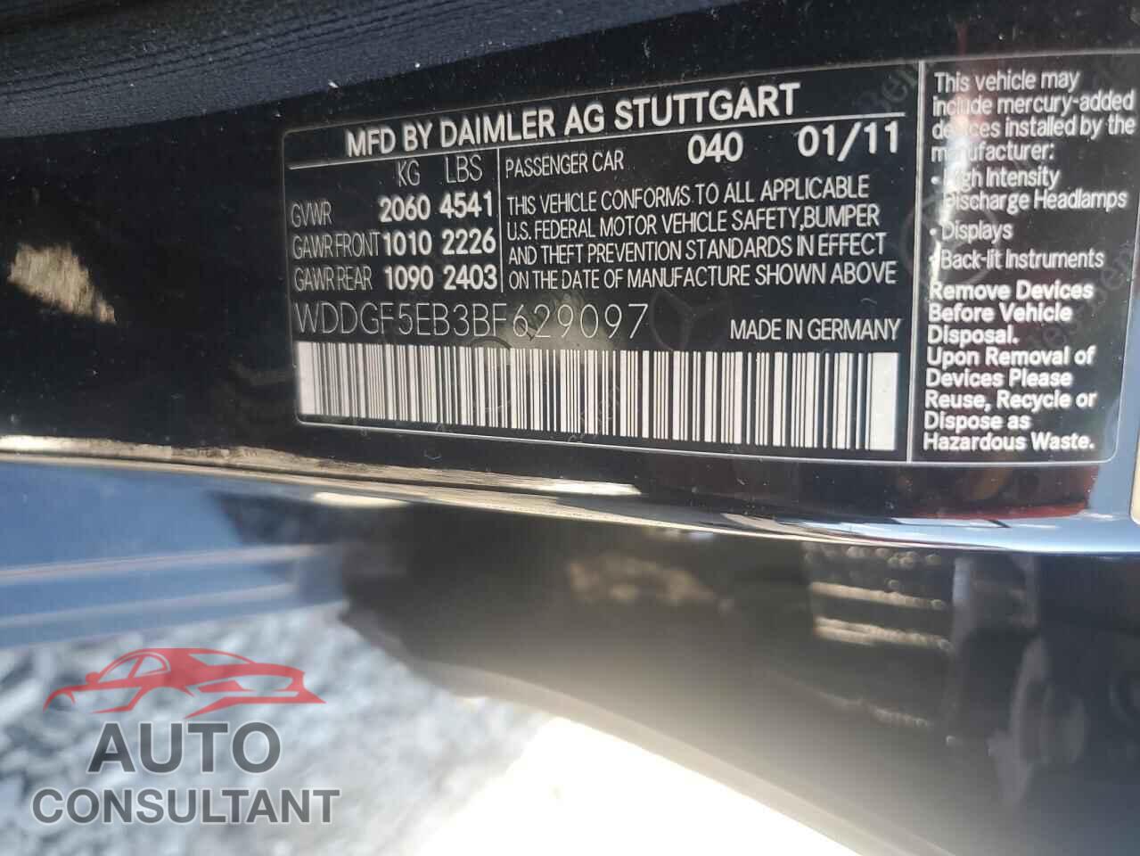 MERCEDES-BENZ C-CLASS 2011 - WDDGF5EB3BF629097