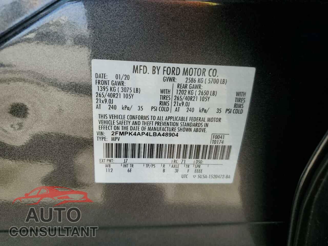 FORD EDGE 2020 - 2FMPK4AP4LBA48904