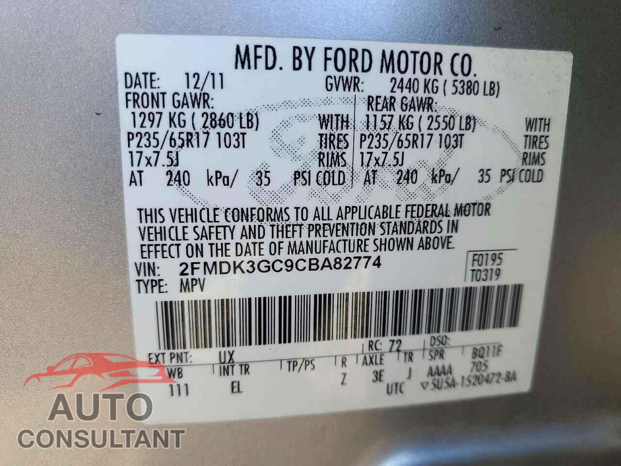 FORD EDGE 2012 - 2FMDK3GC9CBA82774